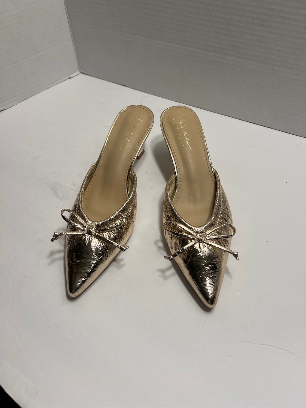 Nicole Miller Metallic Gold Pointed-Toe Mule with Bow